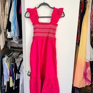 BB Dakota Hot Pink Ruffle Strap Smocked Maxi Dress